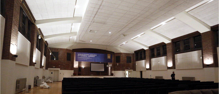 New Light Fixtures and Restored Ceiling at Building 35 - Gratia Hall